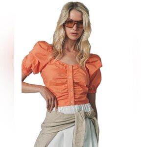 The Shirt by Rochelle Behrens Puff Sleeve Smocked Top XS 100% Cotton